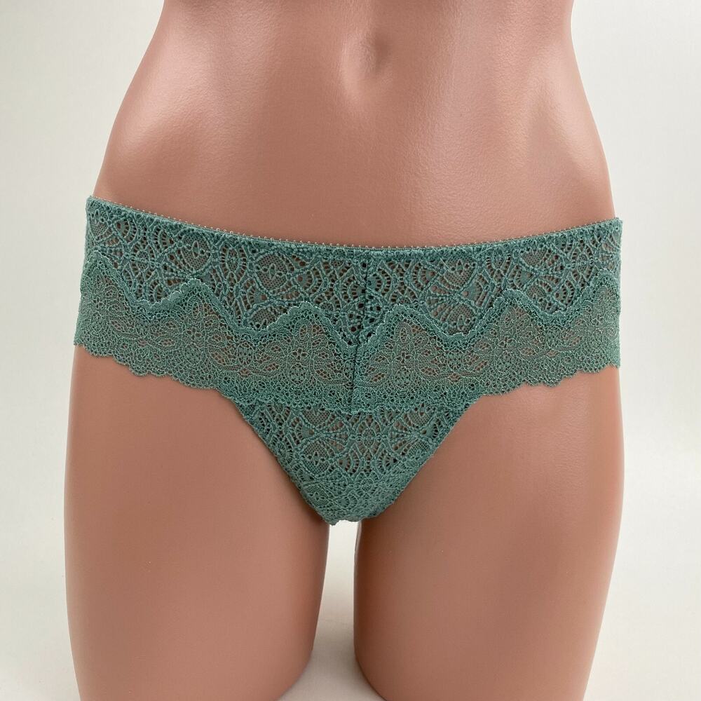 Victoria's Secret Lace Wide Side Thong Panties String Green Size S NWT